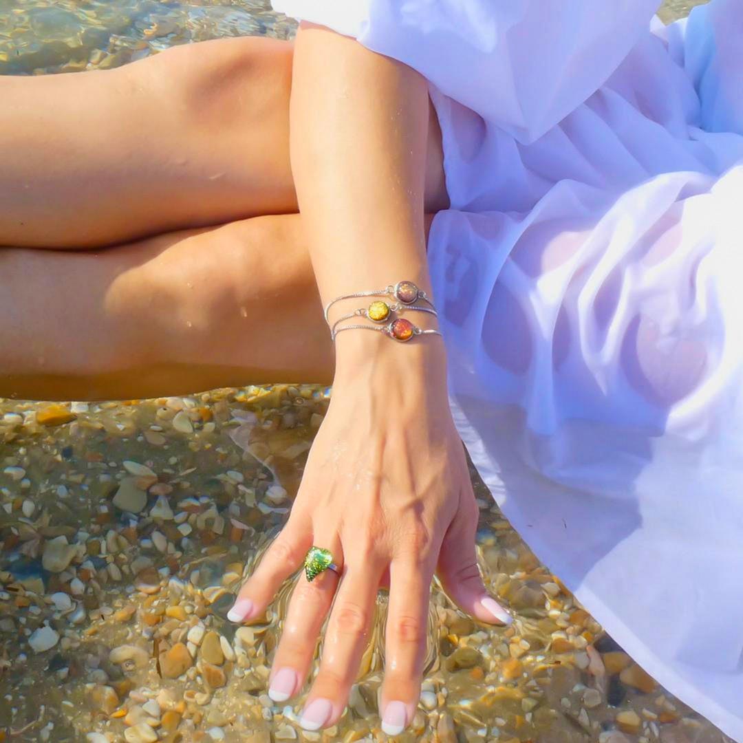 RING ORANGE GOLD ~ CRYSTAL GREEN | HEART | REFLET