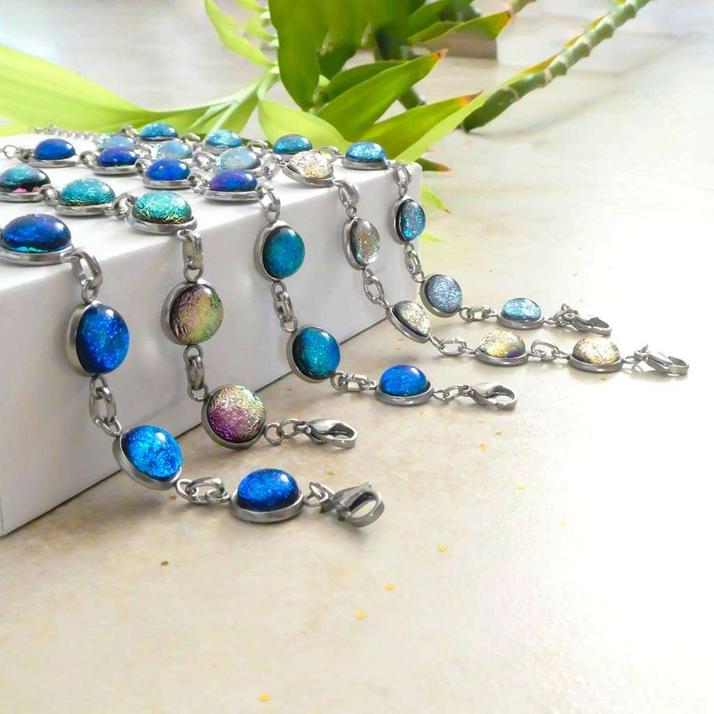 Microcosmoses BRACELET GLASS REFLET BRACELET VERT DE BLEU ~ TEAL | REFLET | ADJUSTABLE STEEL