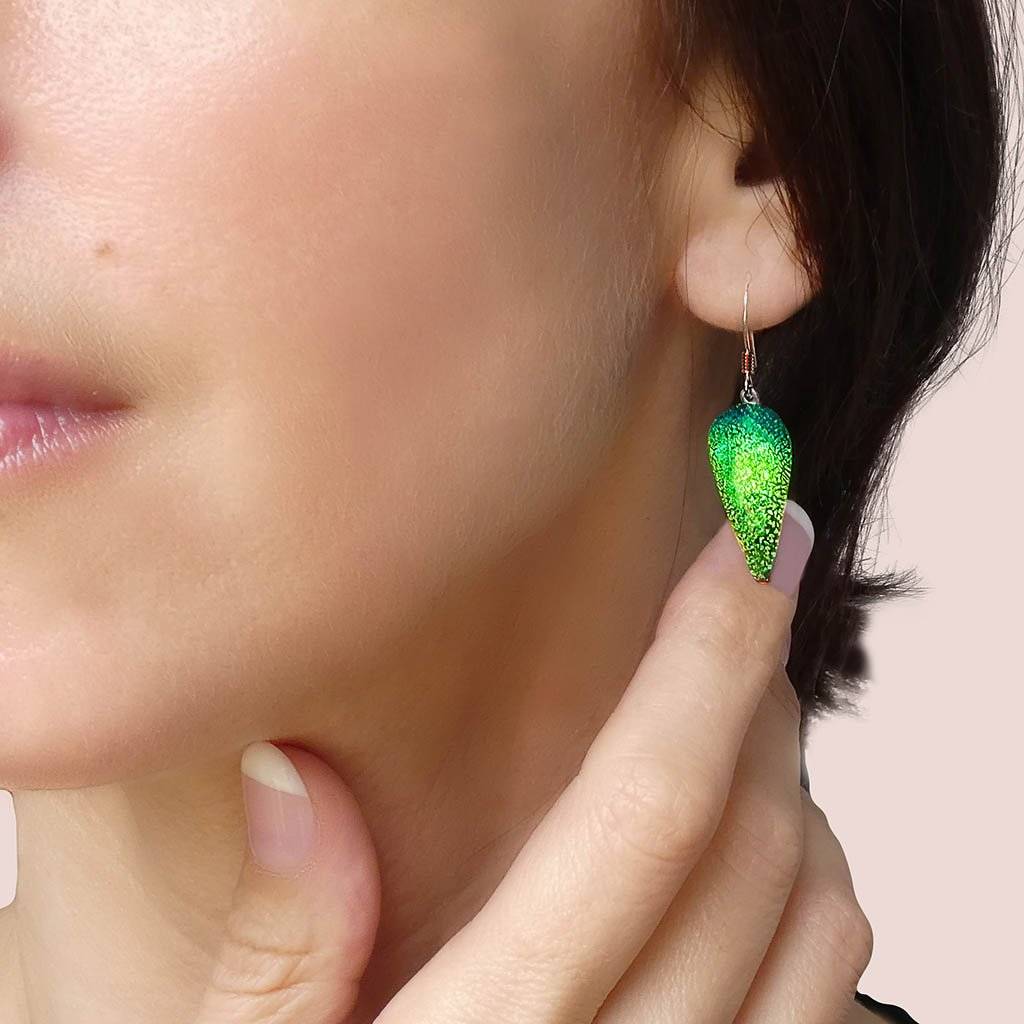Microcosmoses EARRINGS DROP GLASS REFLET EARRINGS GREEN KELLY ~ BLUE BELIZE | DROP | SILVER 925 | REFLET