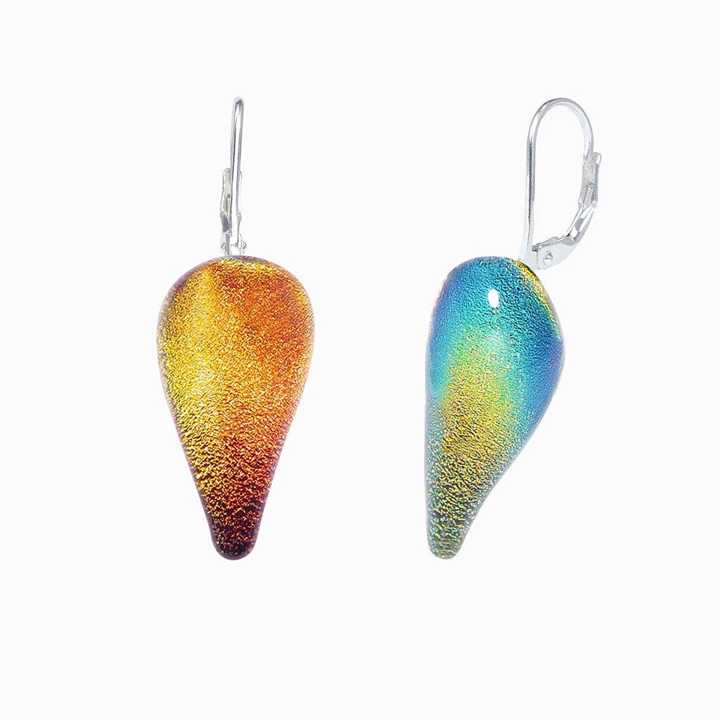 Microcosmoses EARRINGS DROP GLASS REFLET EARRINGS ORANGE FIRE ~ CRYSTAL GREEN | DROP | SILVER 925 | REFLET
