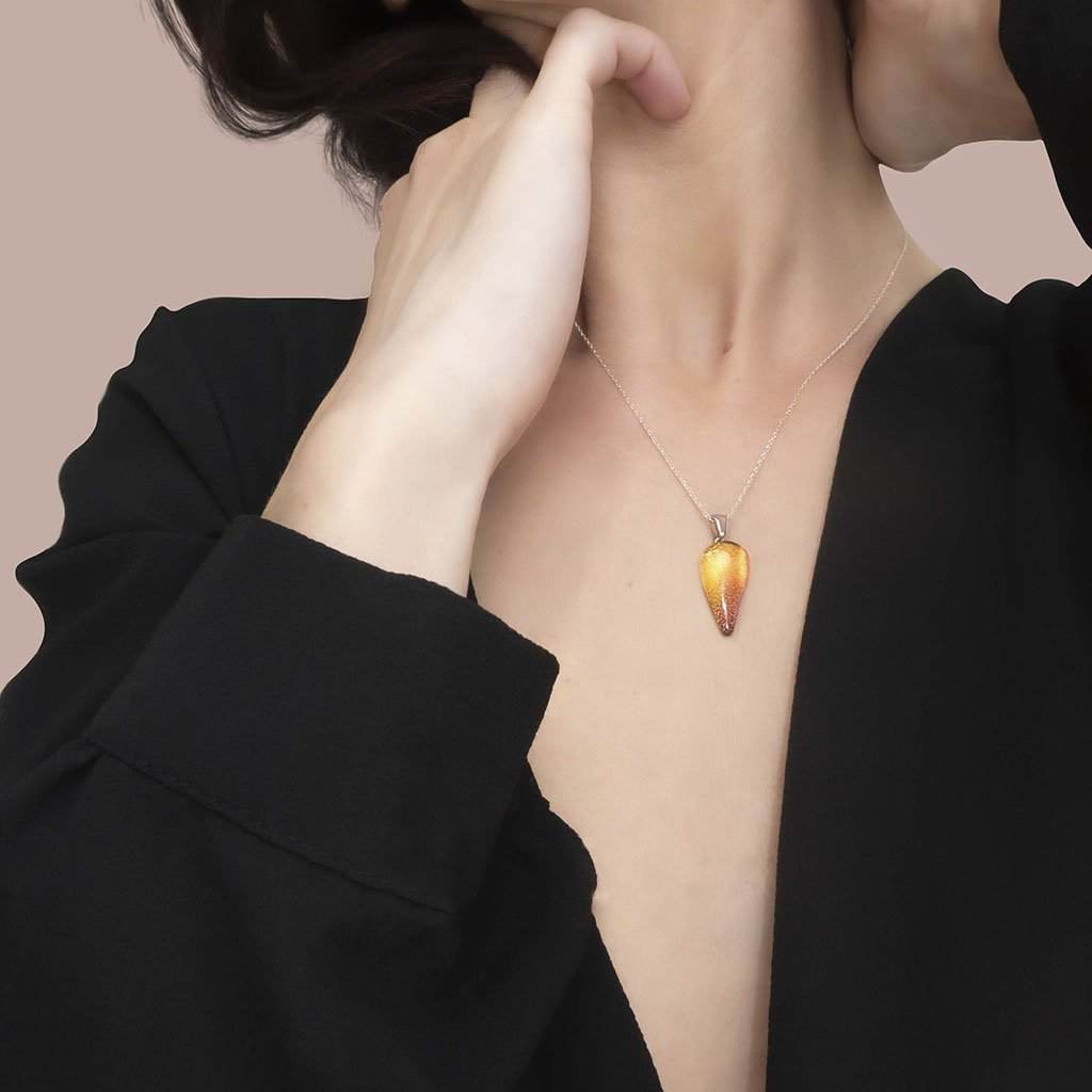 Microcosmoses NECKLACE NECKLACE ORANGE FIRE ~ CRYSTAL GREEN | DROP | REFLET