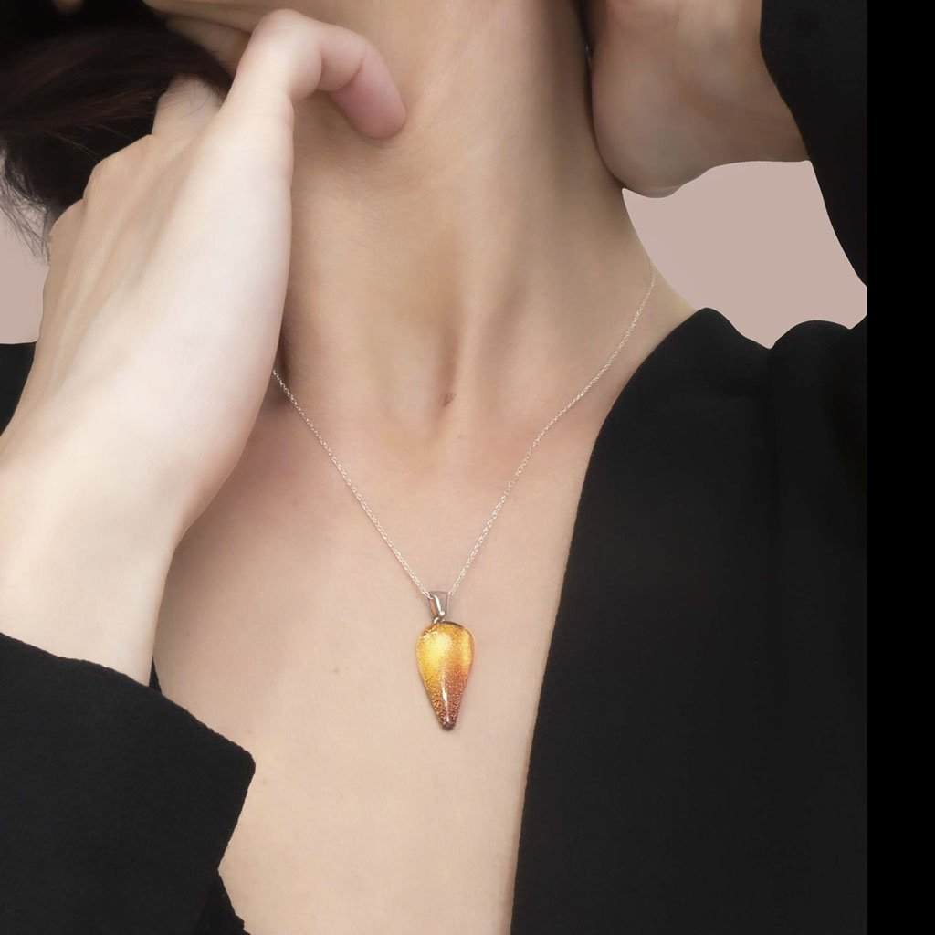 Microcosmoses NECKLACE NECKLACE ORANGE FIRE ~ CRYSTAL GREEN | DROP | REFLET