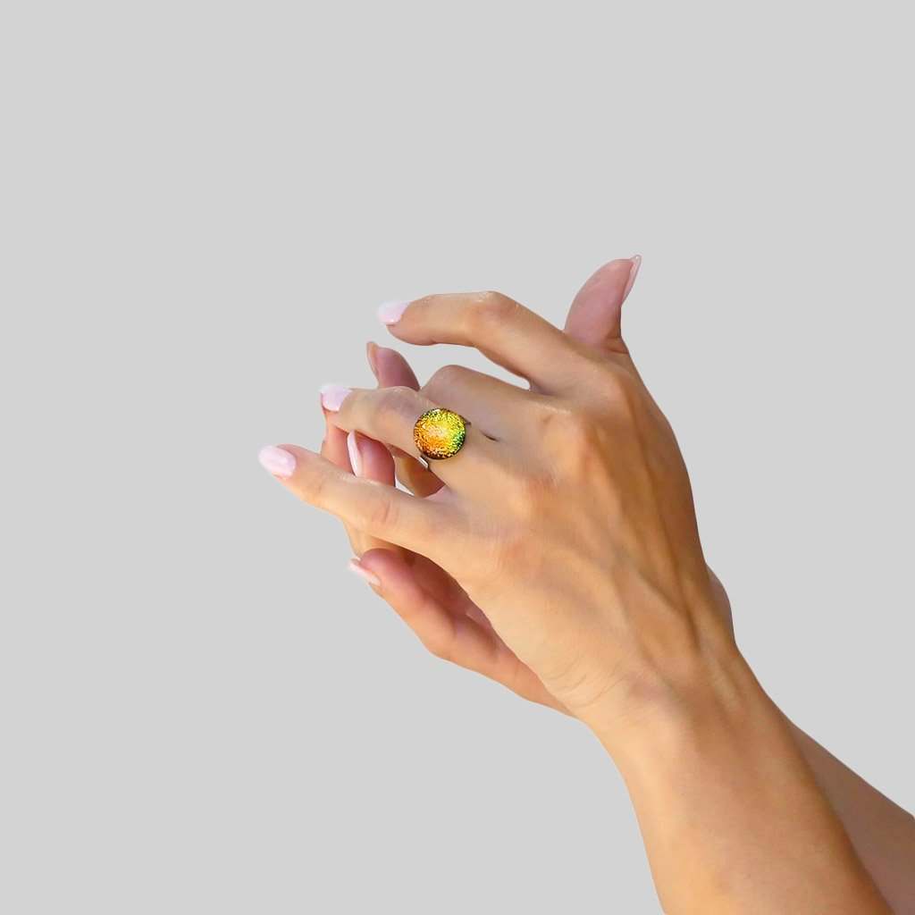 Microcosmoses RINGS GLASS REFLET RING ORANGE FIRE ~ CRYSTAL GREEN | ECLIPSE | REFLET