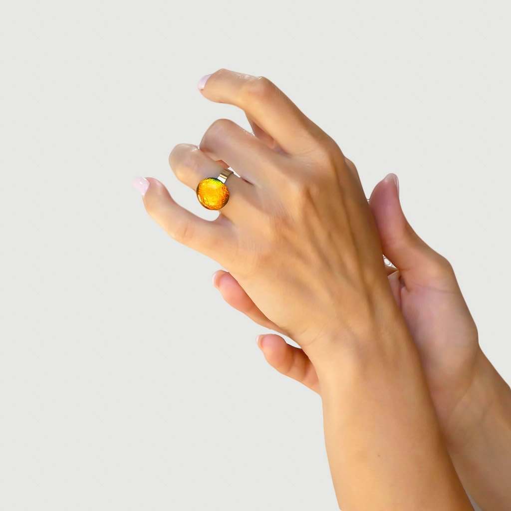 Microcosmoses RINGS GLASS REFLET RING ORANGE FIRE ~ CRYSTAL GREEN | ECLIPSE | REFLET