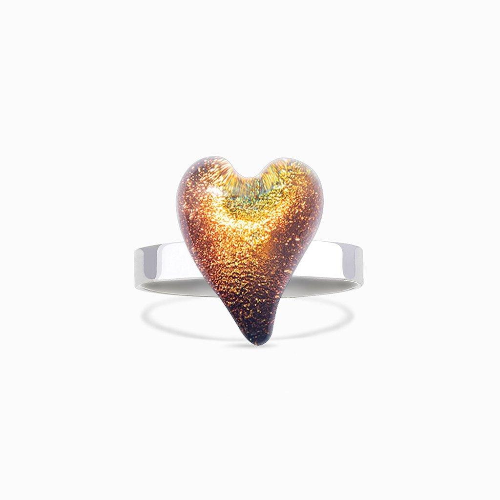 Microcosmoses RINGS GLASS REFLET RING ORANGE FIRE ~ CRYSTAL GREEN | HEART | REFLET